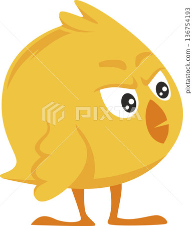 Cute cartoon yellow chick with big eyes and orange beak 136754193