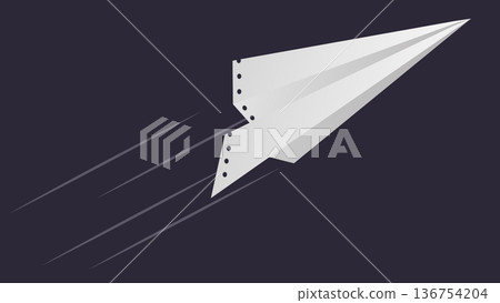White paper airplane flying on dark background White paper airplane flying on dark background 136754204