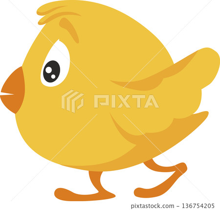 Cute yellow cartoon chick walking sideways 136754205