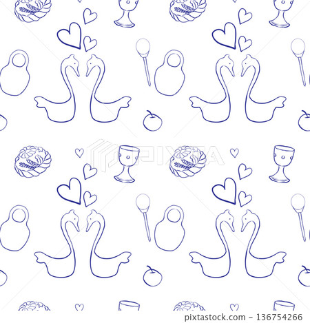 Wedding seamless pattern, Slavic wedding, vector 136754266