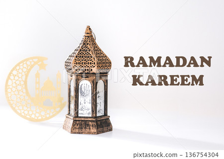 Traditional Ramadan lantern with mosque motifs Traditional Ramadan lantern with mosque motifs 136754304