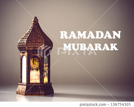 Traditional Ramadan lantern with mosque motifs 136754305
