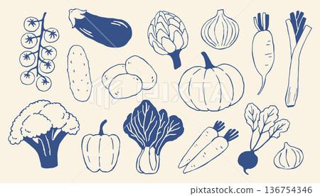 Hand drawn vegetable vector set in minimalist Mediterranean style. Organic food with eggplant, pumpkin, carrot, broccoli, perfect for packaging, menus, branding, poster, healthy lifestyle designs Hand drawn vegetable vector set in minimalist Mediterranean style. Organic food with eggplant, pumpkin, carrot, broccoli, perfect for packaging, menus, branding, poster, healthy lifestyle designs 136754346