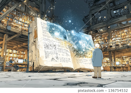 一位研究人員正在閱讀一本關於人工智慧倫理的巨著 | 未來社會和人工智慧治理的概念圖（右側人物） 136754532