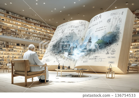Researchers exploring AI ethics and the Future Library | Concept of AI and social issues (person on the left) 136754533