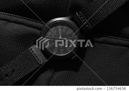 Close-up of a black tactical analog wristwatch Close-up of a black tactical analog wristwatch 136754636