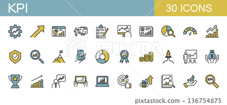 KPI/Key Performance Indicator Line Icon Set (Color) KPI/Key Performance Indicator Line Icon Set (Color) 136754875