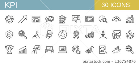 KPI/關鍵績效指標線條圖示集 KPI/關鍵績效指標線條圖示集 136754876