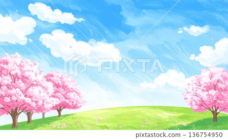 櫻花美景（春季圖片插圖） 136754950