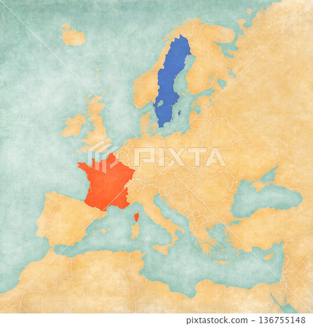 Map of Europe - France and Sweden 136755148
