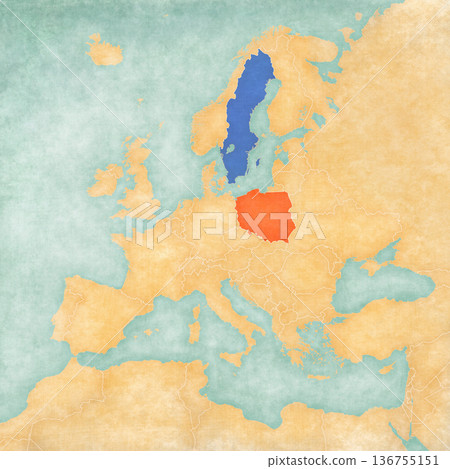 Map of Europe - Poland and Sweden 136755151
