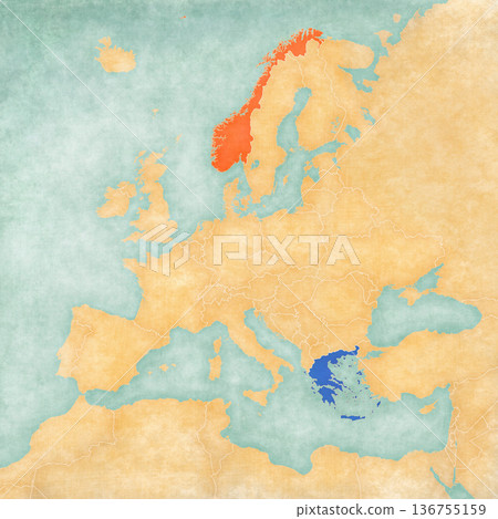 Map of Europe - Norway and Greece 136755159