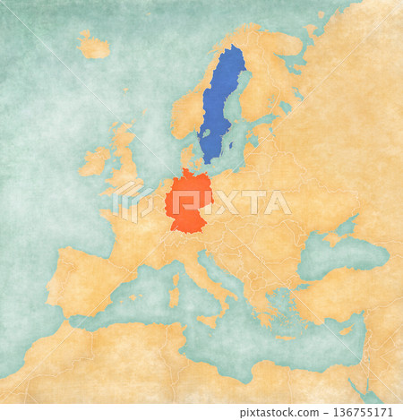 Map of Europe - Germany and Sweden Map of Europe - Germany and Sweden 136755171