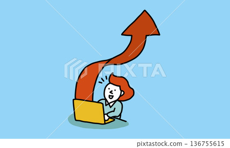 An arrow coming out of a computer: Illustration of a person inspired to grow by the internet An arrow coming out of a computer: Illustration of a person inspired to grow by the internet 136755615