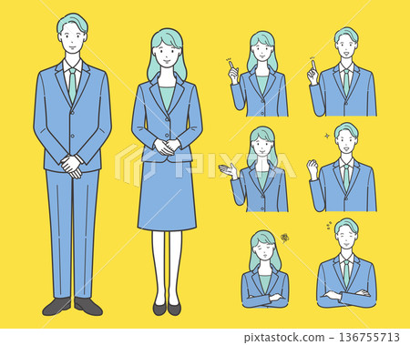 一組身著西裝的男女插圖 136755713