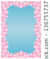 Cherry blossom frame on a blue background. Vertical 136755737
