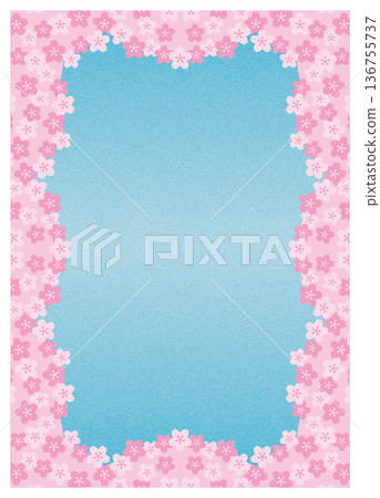 Cherry blossom frame on a blue background. Vertical 136755737