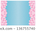 Horizontal frame of cherry blossoms on a blue background 136755740