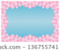 Cherry blossom frame on a blue background. Horizontal 136755741