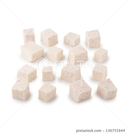 Cube of taro root isolated on a white background Cube of taro root isolated on a white background 136755844