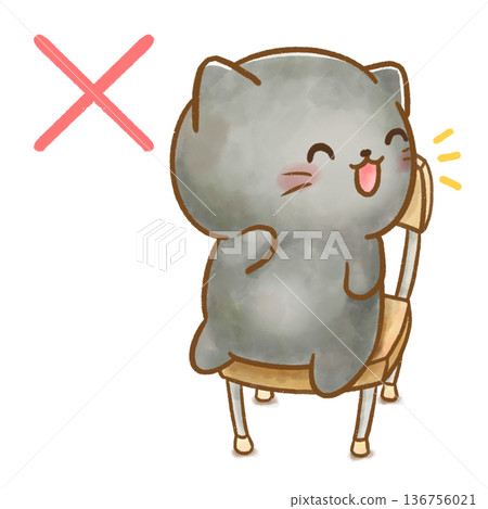 Watercolor illustration of a black cat's garden life. A cat that indicates no talking. 136756021