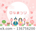 女兒節插圖：雛人偶與桃花圖案 136756200