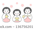 一幅描繪三位侍女參加女兒節的簡單插圖。 136756201