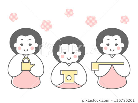 A simple illustration of three ladies-in-waiting for Hinamatsuri 136756201
