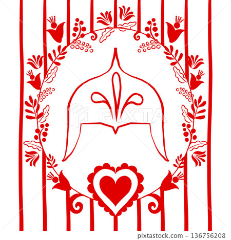 Wedding card, a la rus, helmet red, Slavic wedding 136756208