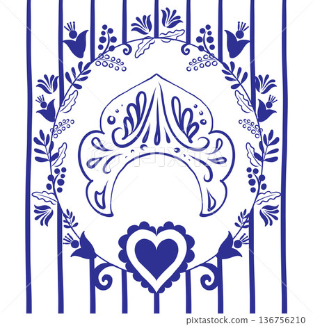 Wedding card, a la rus, kokoshnik blue, helmet, Slavic wedding 136756210