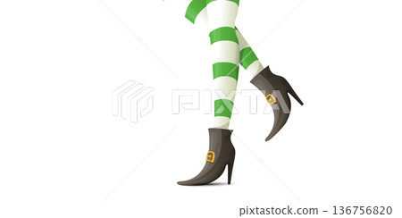 Leprechaun girl legs in green striped stockings and buckled boots, St. Patricks Day horizontal banner with copy space on white background. leprechaun elf s legs wearing green and white striped tights Leprechaun girl legs in green striped stockings and buckled boots, St. Patricks Day horizontal banner with copy space on white background. leprechaun elf s legs wearing green and white striped tights 136756820