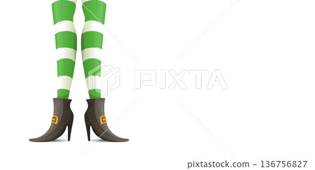 Leprechaun girl legs in green striped stockings and buckled boots, St. Patricks Day horizontal banner with copy space on white background. leprechaun elf s legs wearing green and white striped tights Leprechaun girl legs in green striped stockings and buckled boots, St. Patricks Day horizontal banner with copy space on white background. leprechaun elf s legs wearing green and white striped tights 136756827
