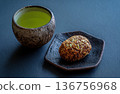Traditional Japanese sweet with tea during spring equinox season 136756968