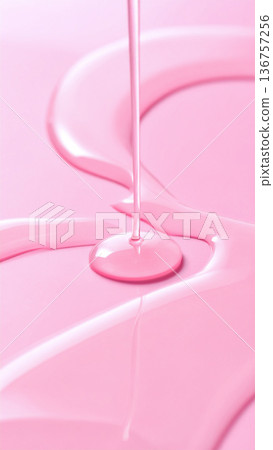 淡粉紅色,質地黏稠的精華液。特寫鏡頭展現了滴落的精華液和一層光澤水潤的薄膜。保濕、補水、清爽。 淡粉紅色,質地黏稠的精華液。特寫鏡頭展現了滴落的精華液和一層光澤水潤的薄膜。保濕、補水、清爽。 136757256