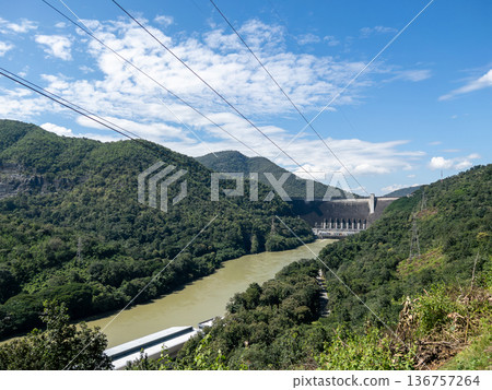 Large Concrete Hydroelectric Dam and High Voltage Lines. Large Concrete Hydroelectric Dam and High Voltage Lines. 136757264