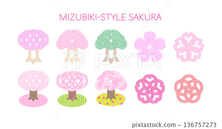 可用於卡通插畫的櫻花水引素材 136757273