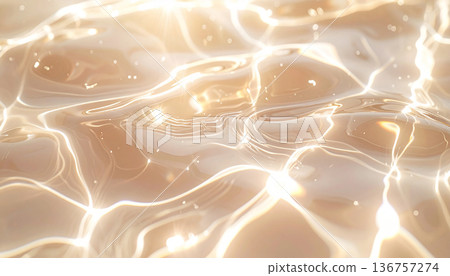 閃耀金箔美容精華液的微距背景 | 珍珠般的質感，波光粼粼的水面和光線反射 | 護膚 136757274