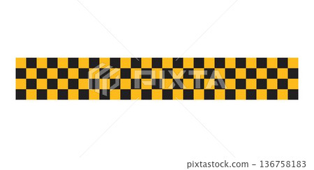 Tape or ribbon pattern with checkered black and yellow isolated on white background. Taxi or police car border. Vector flat illustration 136758183