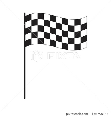 Winding race flag with checkered black and white pattern. Start or finish signal props on sport car competitions. Rally, karting or motocross symbol. Vector graphic illustration Winding race flag with checkered black and white pattern. Start or finish signal props on sport car competitions. Rally, karting or motocross symbol. Vector graphic illustration 136758185