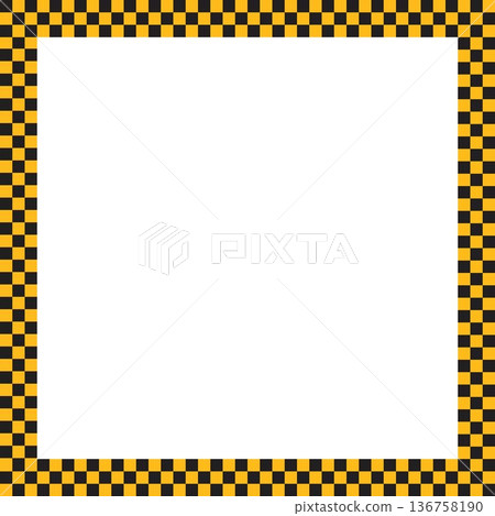 Square frame with black and yellow checkerboard print. Quadrangular vignette for picture or photo with taxi or police car chequered pattern. Rectangular geometric framework. Vector flat illistration Square frame with black and yellow checkerboard print. Quadrangular vignette for picture or photo with taxi or police car chequered pattern. Rectangular geometric framework. Vector flat illistration 136758190