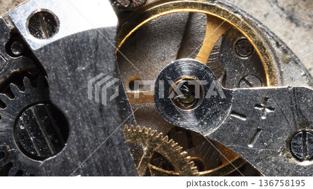 old clockwork, metal gears close up old clockwork, metal gears close up 136758195