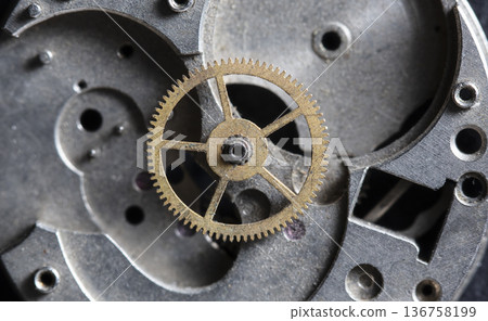 old clockwork, metal gears close up 136758199
