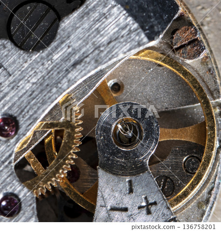 old clockwork, metal gears close up old clockwork, metal gears close up 136758201