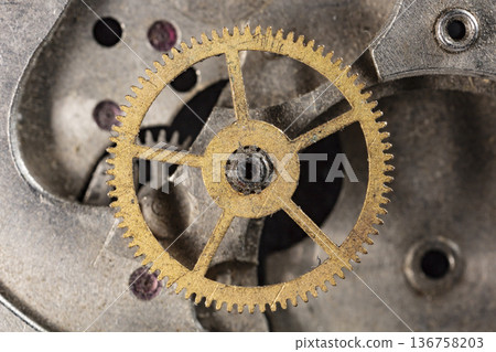 old clockwork, metal gears close up 136758203