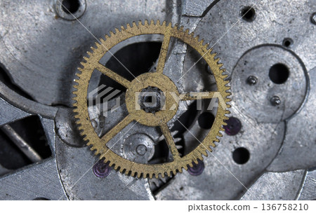 old clockwork, metal gears close up 136758210
