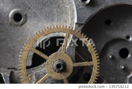 old clockwork, metal gears close up old clockwork, metal gears close up 136758212
