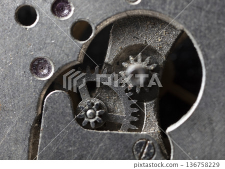 old clockwork, metal gears close up 136758229