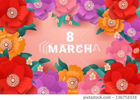 8 March womens day floral frame colorful flowers pink background decorative leaves celebration holiday greeting card 8 March womens day floral frame colorful flowers pink background decorative leaves celebration holiday greeting card 136758338