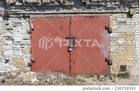 old metal warehouse door, hangar old metal warehouse door, hangar 136758595