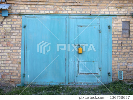 old metal warehouse door, hangar old metal warehouse door, hangar 136758637